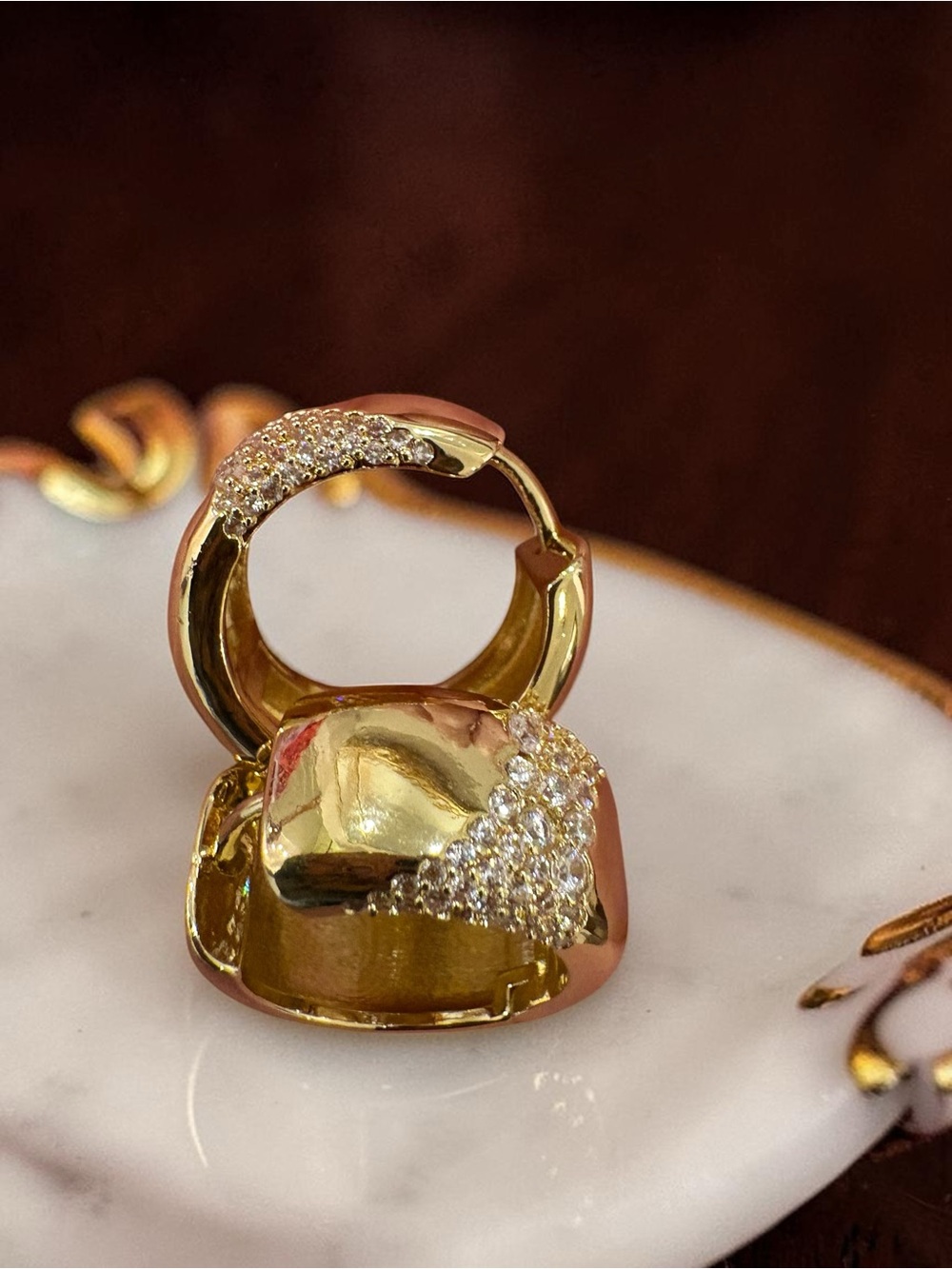 Gold Pavé Hoop & Charm Earring - Gold Tone